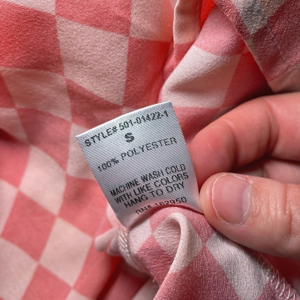 Pretty Garbage Pink Checkered Print Long Sleeve Button Down Shirt - Picture 6 of 10